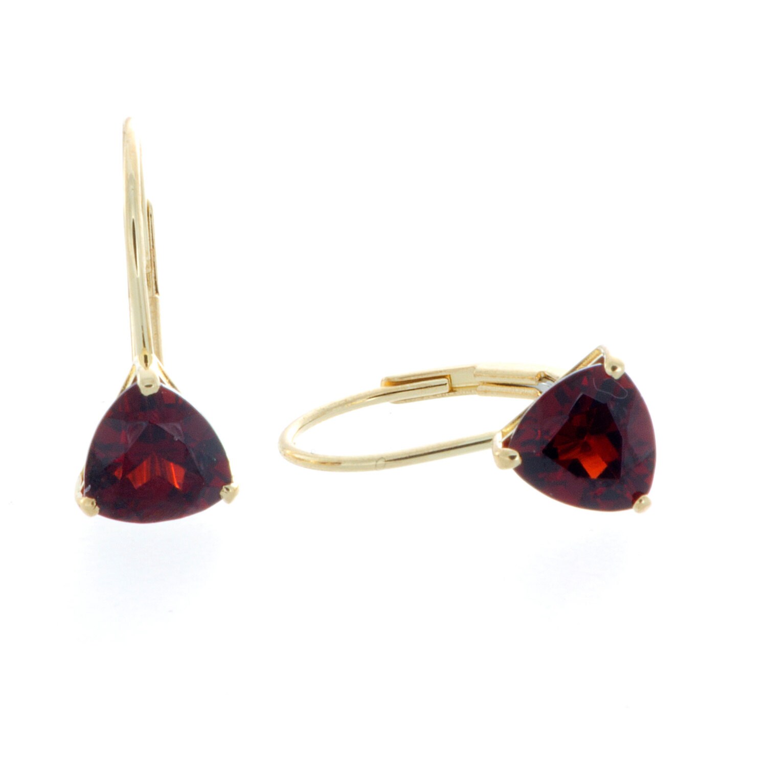 Trillion 14K Yellow Gold Garnet Leverback Earring ; January birthstone earring ; Garnet earring ; hoop earring ; simple minimalistic earring
