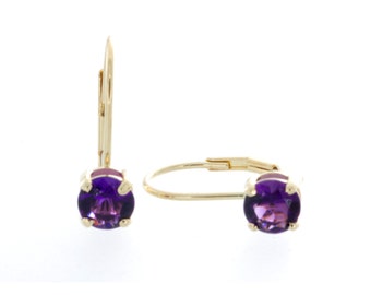 Round 14K Yellow Gold Amethyst Leverback Earring ; Gold Drop Earring - 14k yellow gold earring - 14k gold earring - 14k amethyst earring
