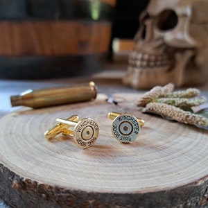 Manschettenknopf für Jäger- oder Sportschützenfassung - Kaliber - Winchester-Jagd - Hochzeitsaccessoire - Kostüm - Kugelkaliber