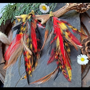 Long and imposing colorful earrings - natural feather jewelry - women&#39;s gift - birthday - ultra voluminous - rooster and peacock
