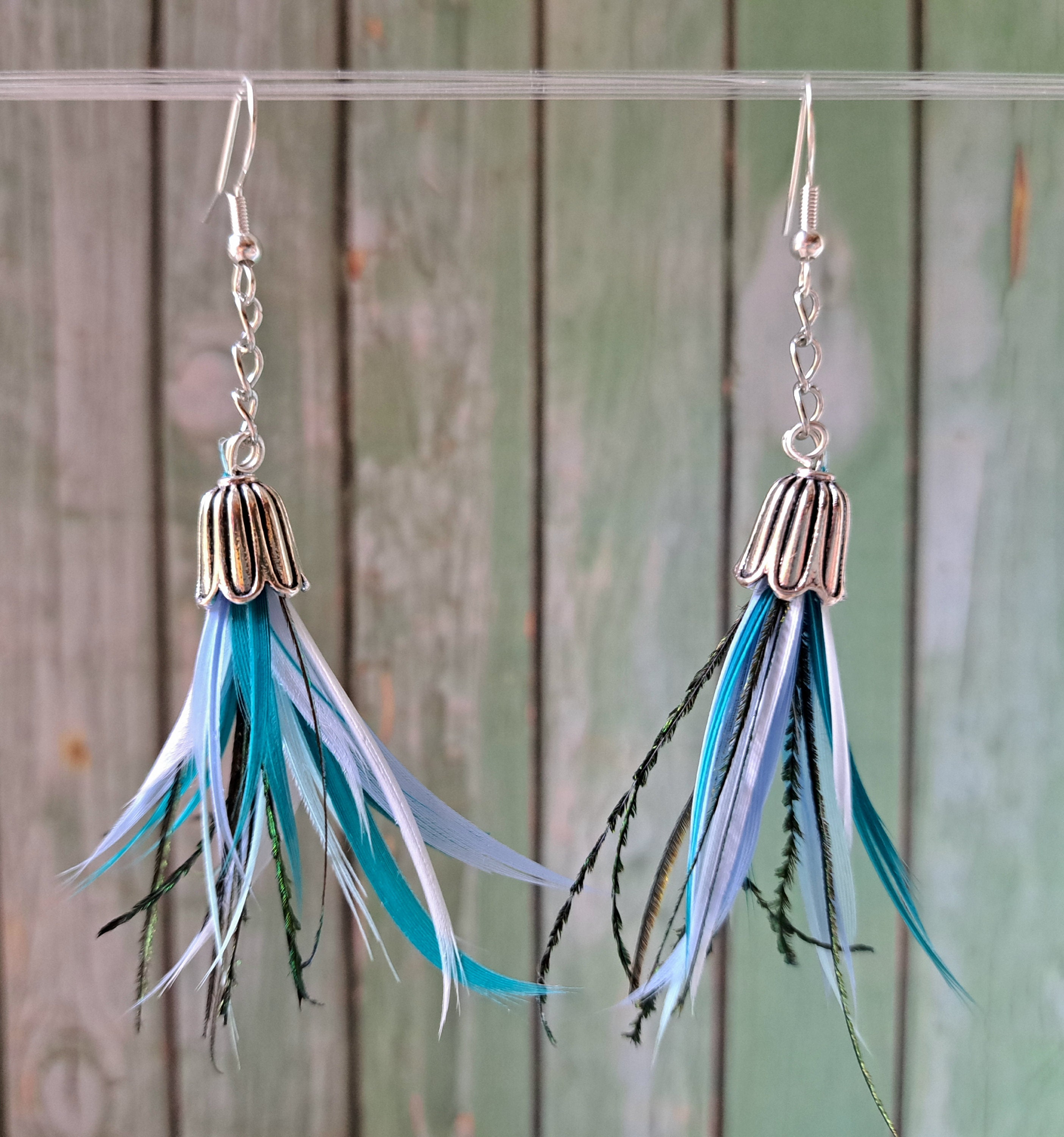 Vintage Blue Long Leaf Wrap Feather Earrings For Women Jewelry Bohemian  Antique Gold Color Exaggerated Earring