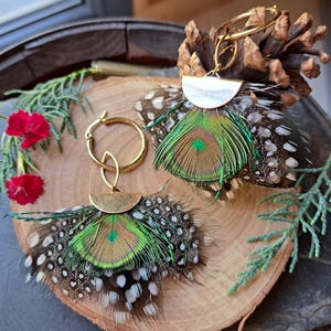 Pair of half-moon earrings - Mother&#39;s Day gift - idea for mom - golden - elegant - natural feather - lightweight - diamond - gold