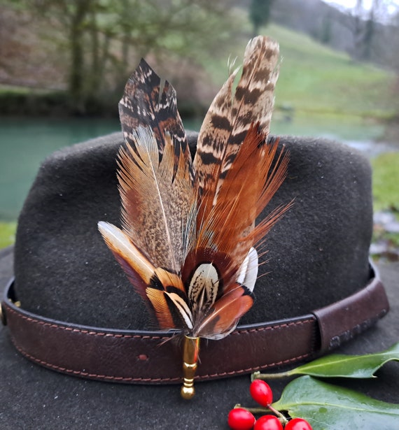 Long Fancy Feather Hat Pin - Peacock Teal Black