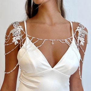 Wedding Shoulder Jewelry, Lace and Crystal Sleeves for Dress, Pearl Shoulder Necklace, Sleeves Add on, Rhinestone Cover Up, Epaulettes