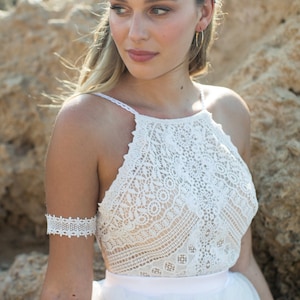 Two Piece Wedding Dress, Bridal Lace Top, White Separates, Boho Wedding Dress, Wedding Bodysuit, White Wedding Top, Wedding Halter Top