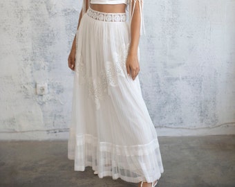 Boho Lace Wedding Skirt: White Tulle Bridal Separates