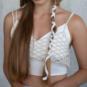 Bridal Accessories, Pearl Bodice, Bridal Body Jewelry, Shoulder Jewelry, Boho Bridal Top, Pearl Top,  Bridal Capelet, Bridal Cover Up