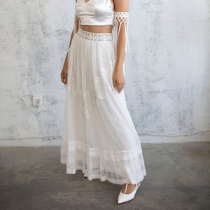 Boho Wedding Dress, Bridal Separates, White Wedding Skirt, Tulle Skirt, Lace Wedding Skirt, Long Wedding Skirt, Alternative Wedding Dress
