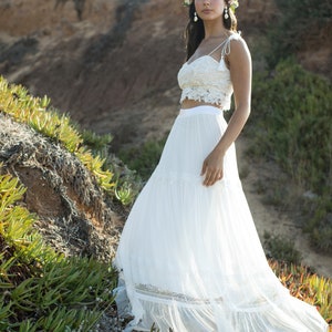 Boho Hochzeitskleid, Weißer Rock, Hochzeitsrock, Tüllrock, Brautrock, Spitze Hochzeitsrock, Maxirock, Braut getrennt, Weiß M