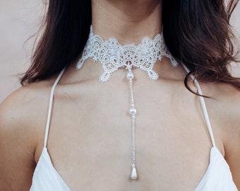 Choker, Lace Bridal Jewelry, Lace Choker, White Choker Necklace, Wedding Choker Necklace, Boho Bridal Jewelry, Bridal Shower Gift For Bride