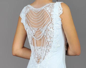 Lace Wedding Dress, Vintage Wedding Dress, Ivory Wedding Dress, Boho Wedding Dress, Chiffon Wedding Dress, Maxi Wedding Dress, Bridal Gown