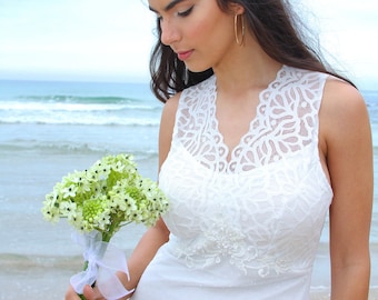 Ivory Lace Wedding Dress, Boho Beach Bridal Gown
