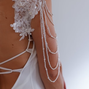 Shoulder Jewelry for Wedding Dress, Lace Bridal Epaulettes Sleeves With Crystal Chains, Shoulder Add On Rhinestone for Bridal Gown, Cover Up white