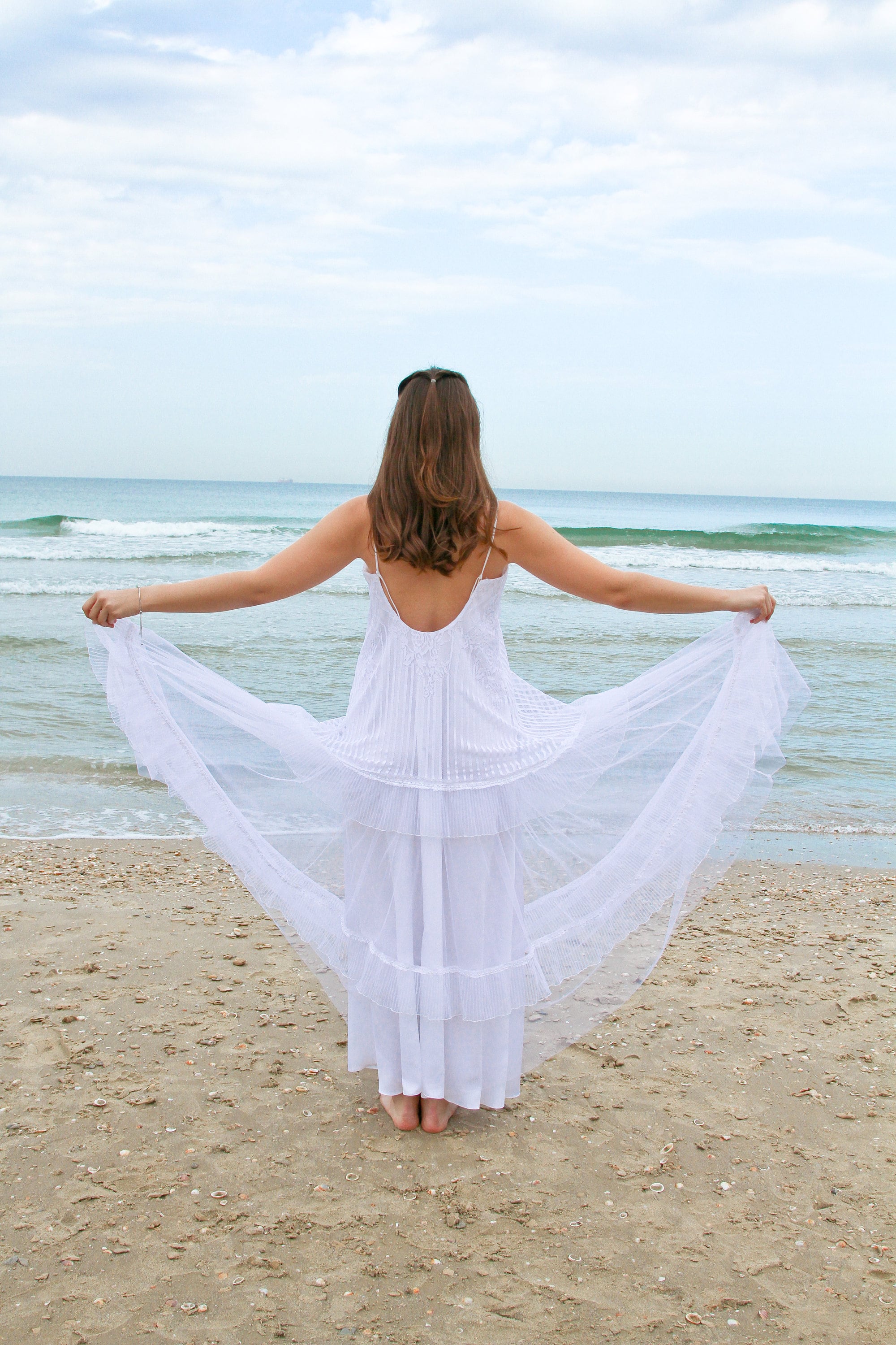 Lace Boho Wedding Dress, White Lycra Bridal Gown
