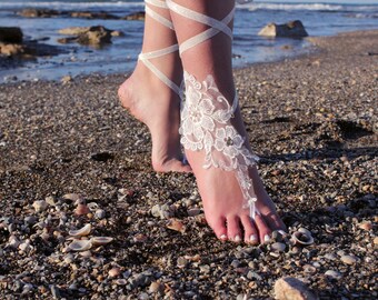 Bridesmaid Gift, Barefoot Wedding Sandals, Bride to be Gift, Lace Sandals, Beach Sandals, Bridal Party Gift, Gift Box Day Of Wedding, Woman