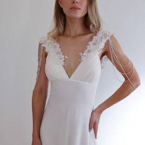 Shoulder Jewelry for Wedding Dress, Lace Bridal Epaulettes Sleeves With Crystal Chains, Shoulder Add On Rhinestone for Bridal Gown, Cover Up Active Restock requests: ' white