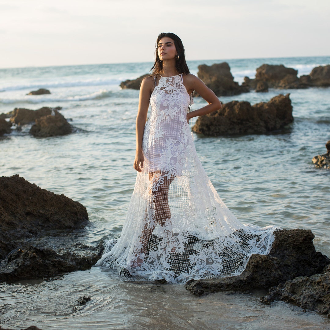Boho Lace Wedding Dress: Ivory Beach Bridal Gown - Etsy Boho Lace Wedding Dress: Ivory Beach Bridal Gown - Etsy
