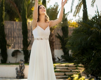 Simple Wedding Dress, White Boho Wedding Dress, Beach Wedding Dress, Lace Wedding Dress, Long Wedding Dress, Unique White Beach Dress,