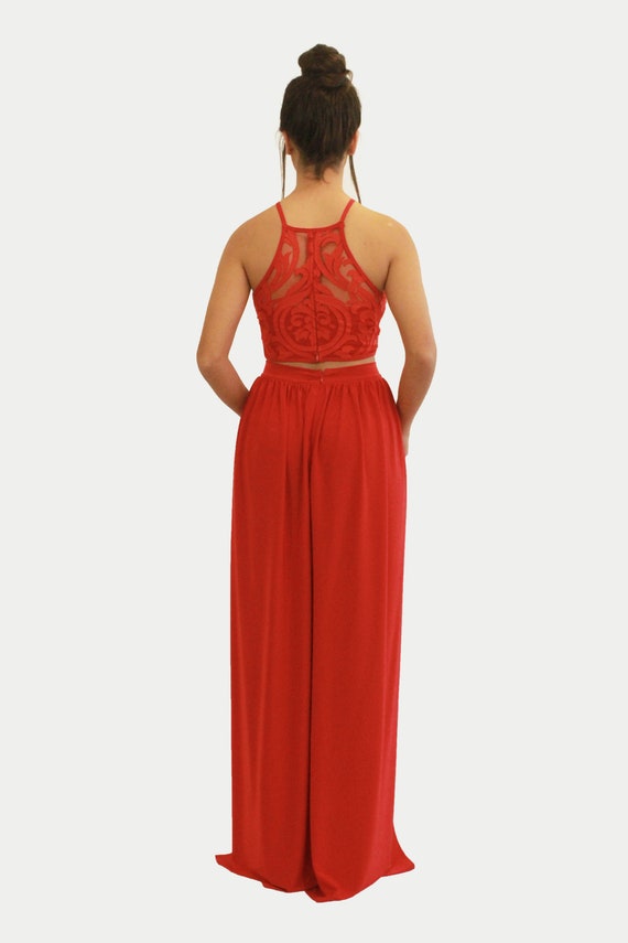 red skirt and top set