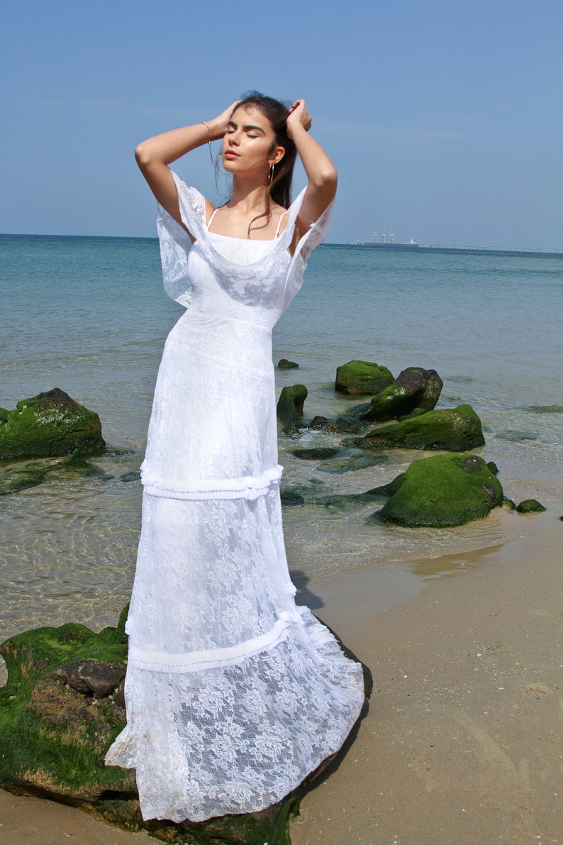 Lace Wedding Dress, Boho Wedding Dress, Wedding Dress, Beach Wedding Dress, White Wedding Dress, Vintage Wedding Dress, Long Wedding Dress image 9