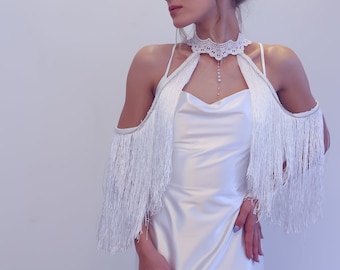 Fransen Hochzeit Ärmel: Boho Braut Spitze, Strassbesatz
