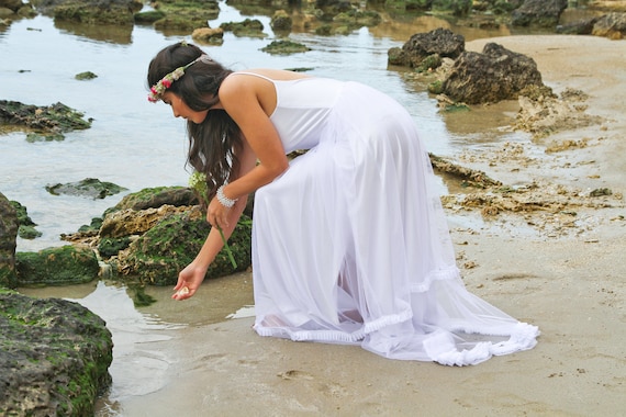 beach white dress wedding