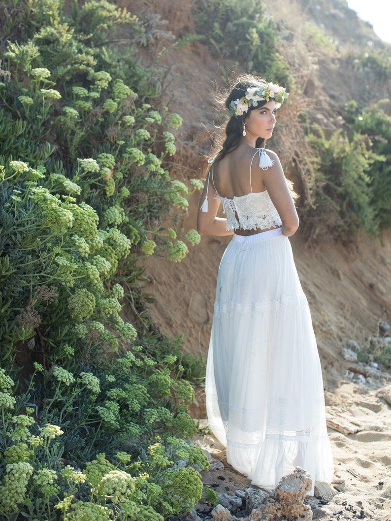 Boho Hochzeitskleid, Weißer Rock, Hochzeitsrock, Tüllrock, Brautrock, Spitze Hochzeitsrock, Maxirock, Braut getrennt, Weiß S