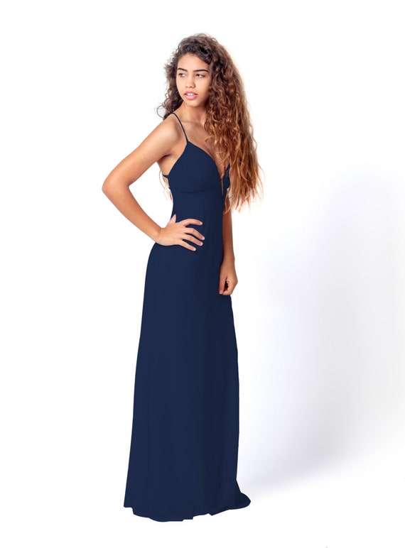 navy maxi prom dress