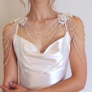 Wedding Shoulder Jewelry, Lace Bridal Epaulettes Sleeves, Crystal Shoulder Necklace, Wedding Dress Sleeves Add On, Rhinestone Cover Up