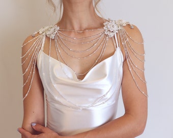 Wedding Shoulder Jewelry, Lace Bridal Epaulettes Sleeves, Crystal Shoulder Necklace, Wedding Dress Sleeves Add On, Rhinestone Cover Up,