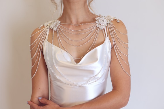 Lace Shoulder Necklace Crystal bridal Collar Choker Wedding shoulder  Rhinestone