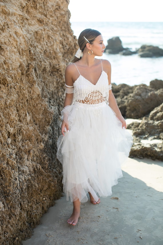 Two Piece White Tulle Ruffle Skirt Wedding Dress Two Piece White Tulle Ruffle Skirt Wedding Dress
