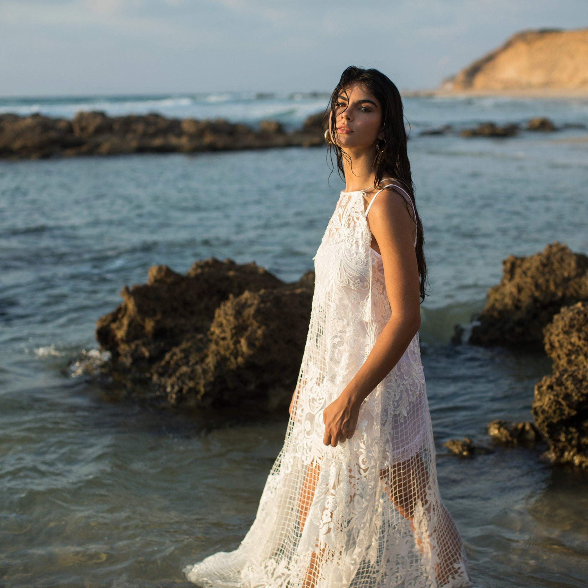 Boho Lace Wedding Dress: Ivory Beach Bridal Gown Boho Lace Wedding Dress: Ivory Beach Bridal Gown