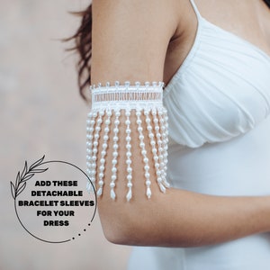 Arm Cuff, Boho Jewelry, Pearl Wedding Accesories, Arm Band, Pearl Bracelet Wedding, Fringe Armlet, Bridal Party Jewelry, Gift For Bride