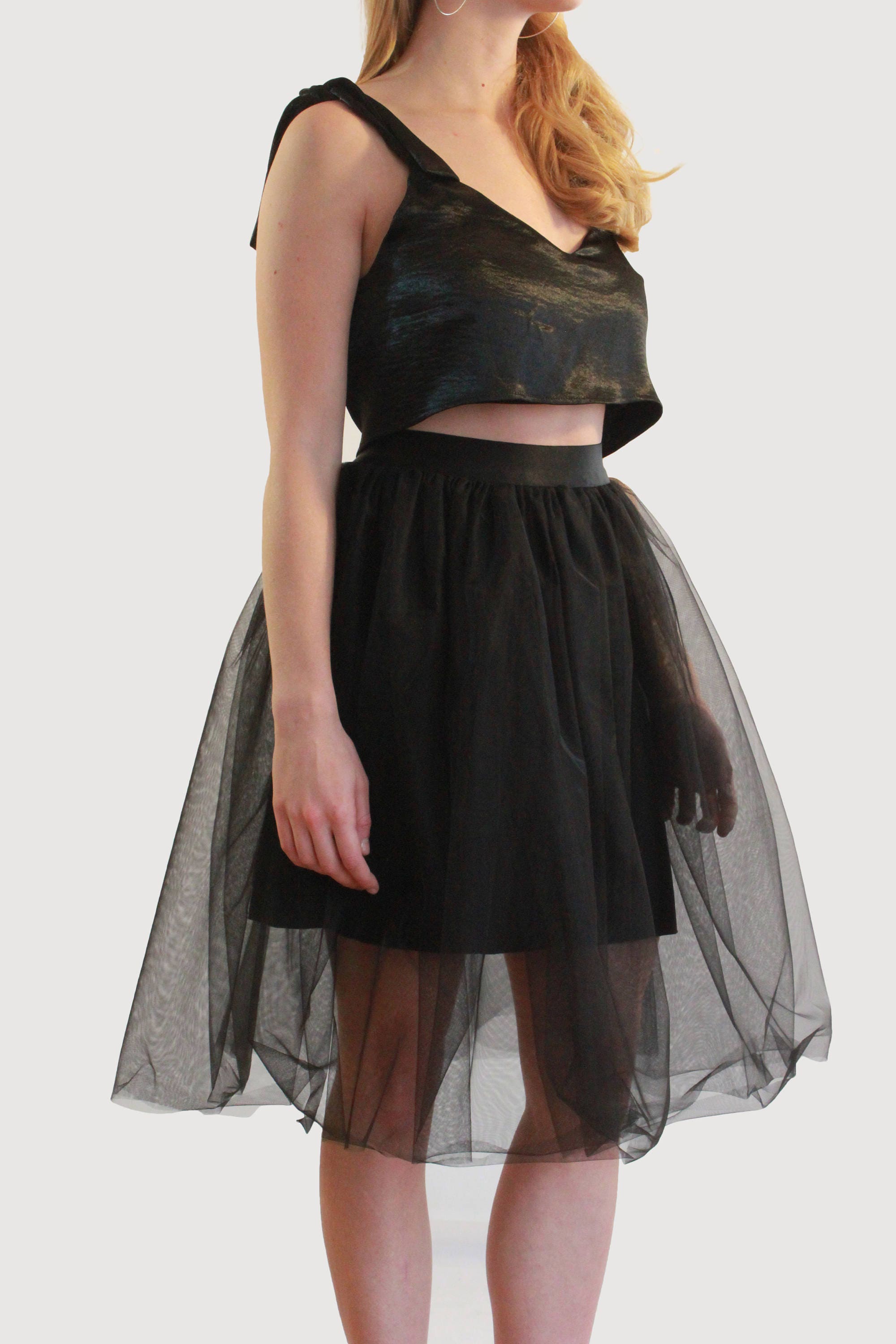 Black Skirt Party Dress Crop Top 