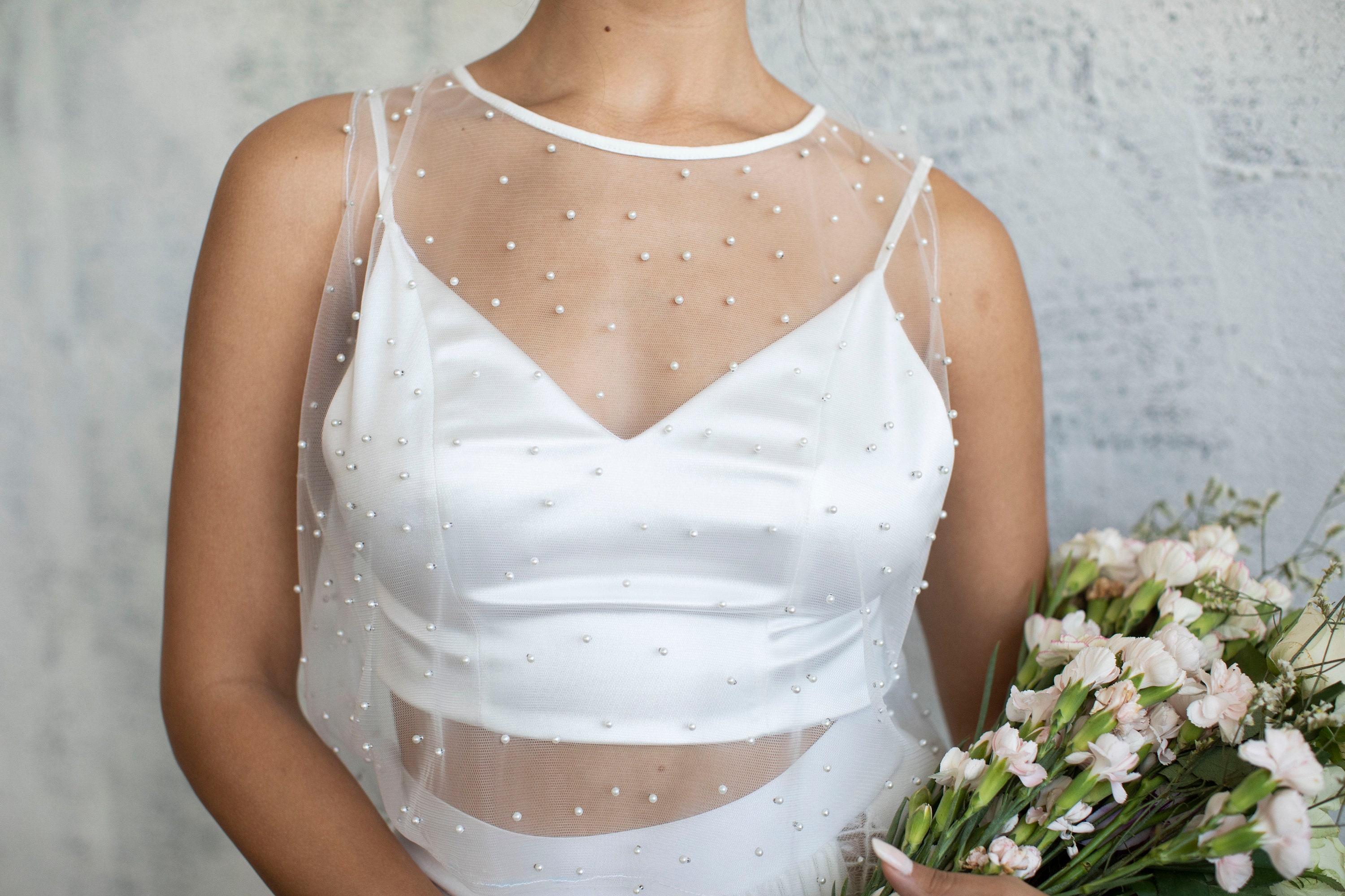 Pearl Embellished Tulle Wedding Bolero: Sheer Ivory Bridal