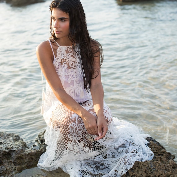 Boho Lace Wedding Dress: Ivory Beach Bridal Gown - Etsy Canada Boho Lace Wedding Dress: Ivory Beach Bridal Gown - Etsy Canada