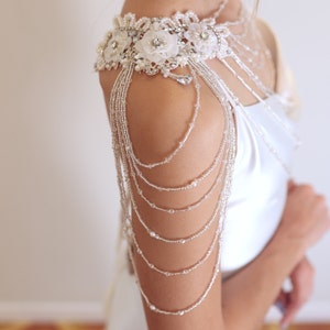 Wedding Shoulder Jewelry, Lace Bridal Epaulettes Sleeves, Crystal Shoulder Necklace, Wedding Dress Sleeves Add On, Rhinestone Cover Up