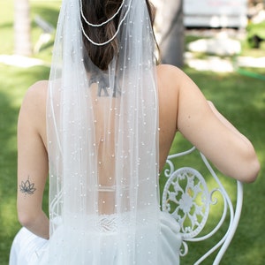 Bridal Accessories, Bridal Veil Ivory, Pearl Wedding Veil, Wedding Veil Embroidered, Boho Wedding Veil,Drape Veil, Bridal Veil Headpiece