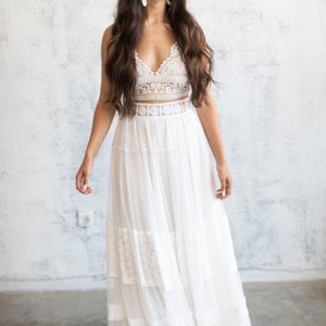 Wedding Two Piece Set, Bridal Separates, Ivory Top, Boho Bodice, Alternative Wedding Dress, Lace Crop Top, Maxi Skirt, Shower Dress, Elope