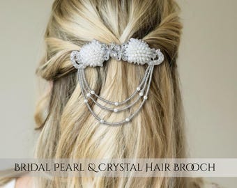 Brautperle & Kristall Haarbrosche: Vintage Hochzeit Haarkette