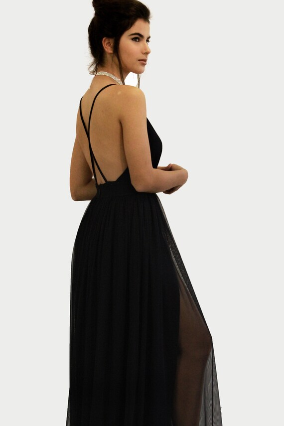 maxi black evening dress