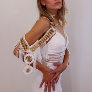 Sleeves Wedding Dress, Boho Bracelet Sleeves, Ivory Off Shoulder Add Ones, Golden Shoulder Jewelry, Unique Bridal Accessories, Detachable