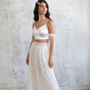 Wedding Separates, Two Piece Set, White Maxi Skirt, Tulle Skirt, Bridal Top, Bodice, Boho Separates, Elope Dress, Sleeveless Wedding Top