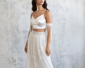 Wedding Separates, Two Piece Set, White Maxi Skirt, Tulle Skirt, Bridal Top, Bodice, Boho Separates, Elope Dress, Sleeveless Wedding Top