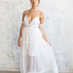Boho Wedding Dress, Simple Beach Wedding Dress, White Bridal Gown, Long Chiffon Dress, Open back Sleeveless Dress, Bridal Shower Party