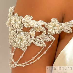 Boho Bridal Shoulder Epaulettes, Lace and Crystal Detachable Sleeves, Wedding Dress Accessory, One Pair of Off Shoulder Sleeves, Handmade