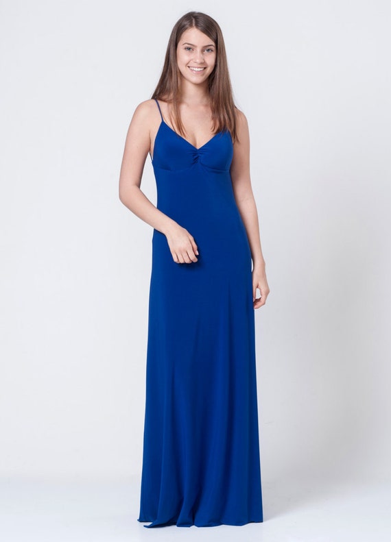 royal blue open back dress