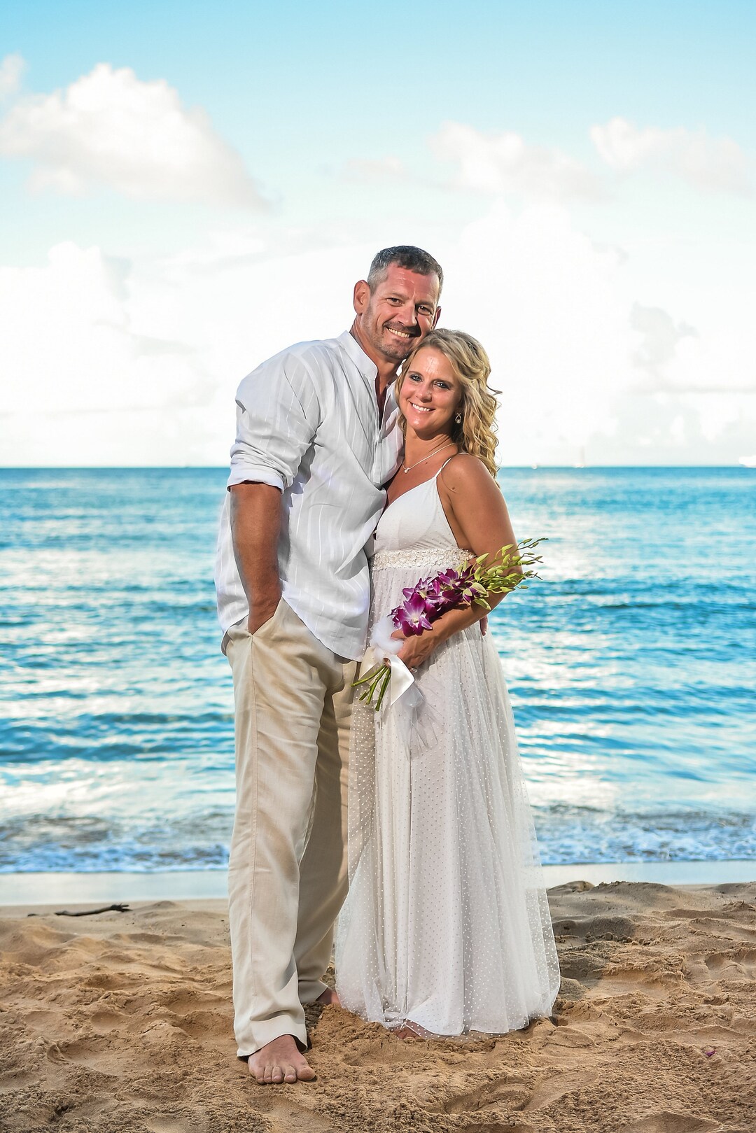 Boho Beach Wedding Dress, White Dotted Tulle, Custom Made Boho Beach Wedding Dress, White Dotted Tulle, Custom Made