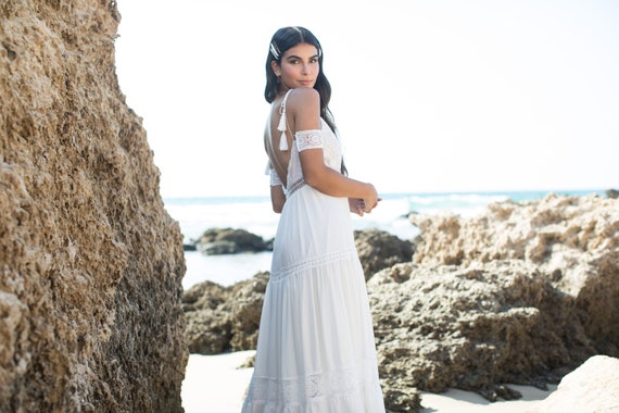 Ivory Lace Boho Wedding Dress: Beach Bridal Gown - Etsy